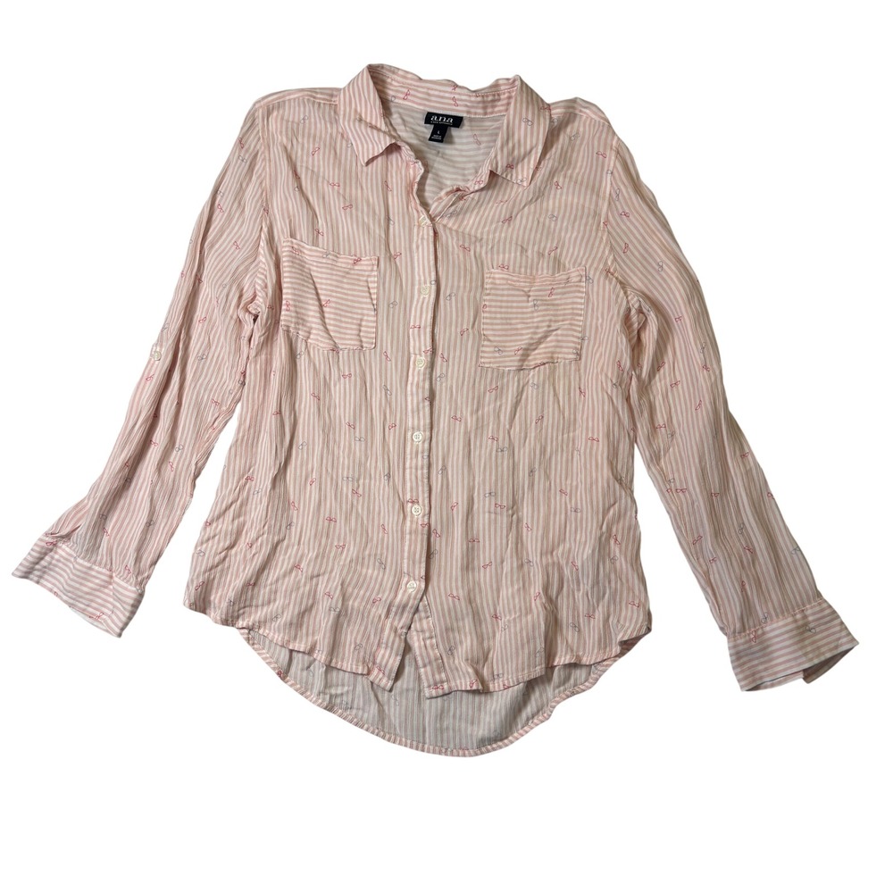 ana A New Approach Pink Striped Sunglasses Print Button Down Shirt Large
